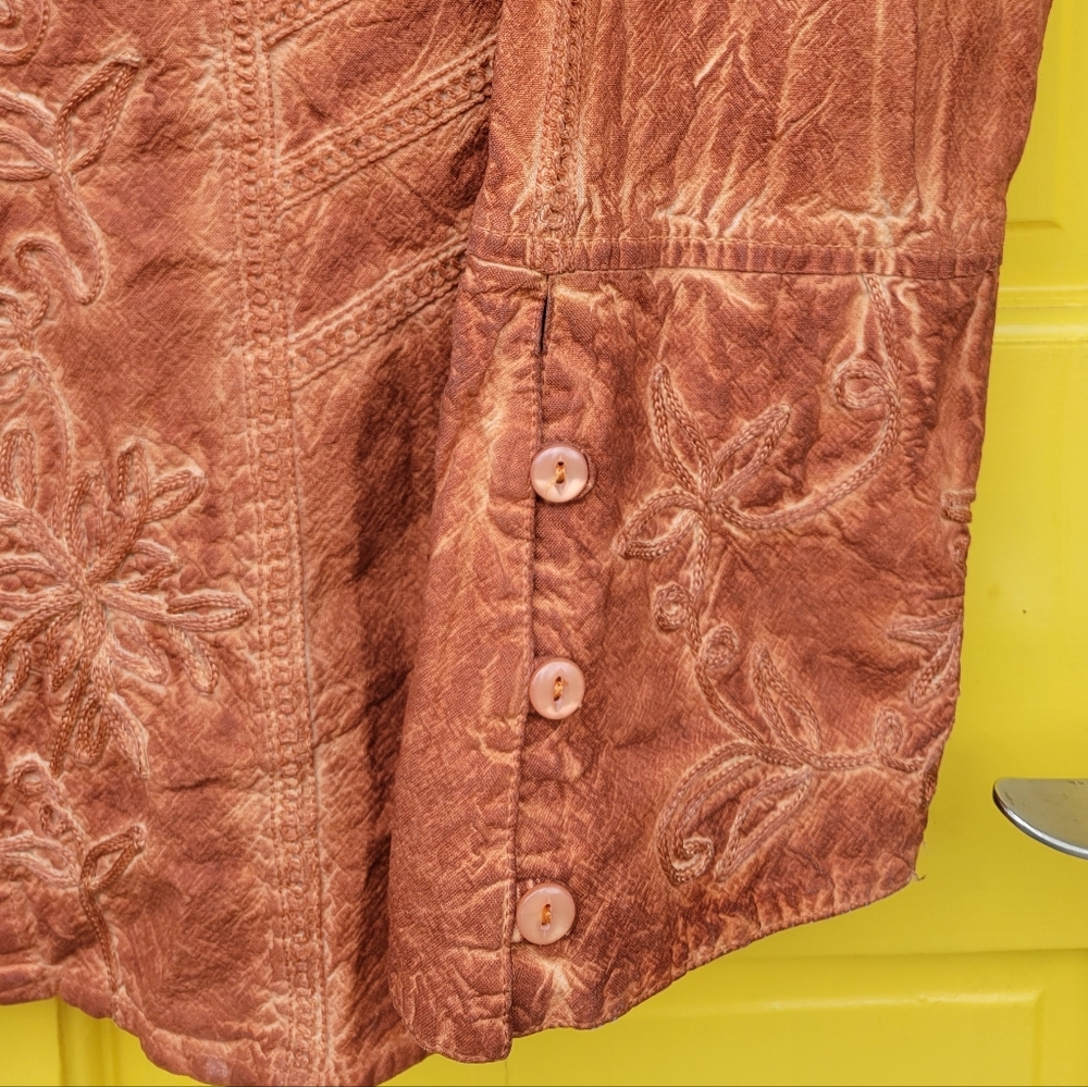 Inca Cottons Peruvian Embroidered Cotton Blouse L Boho Western Cottagecore - Picture 8 of 11